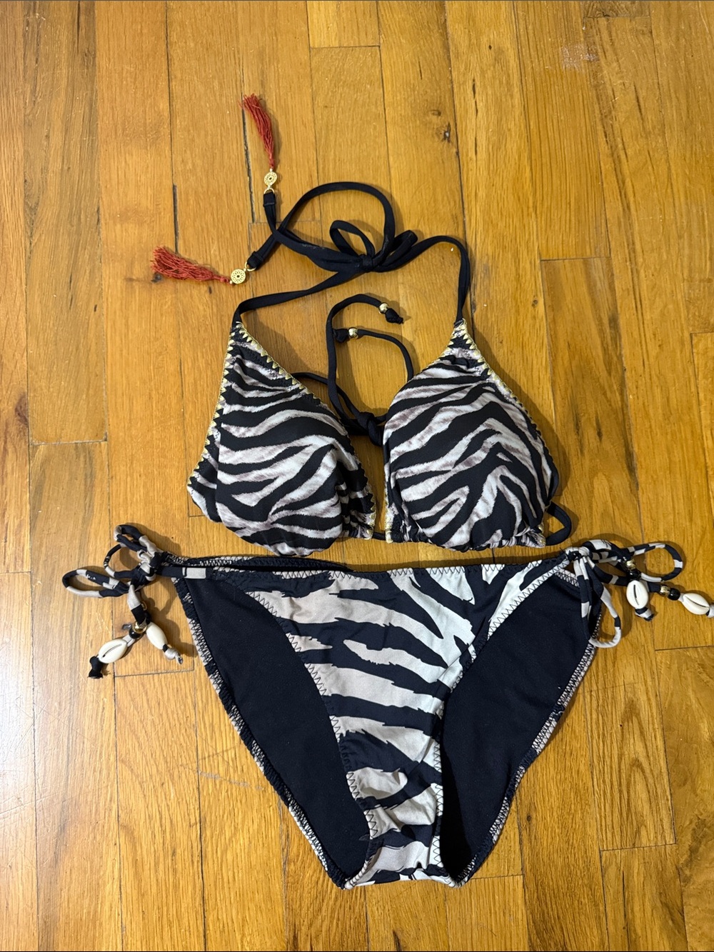 NWT Zebra Print Triangle Bikini Set in Black and White